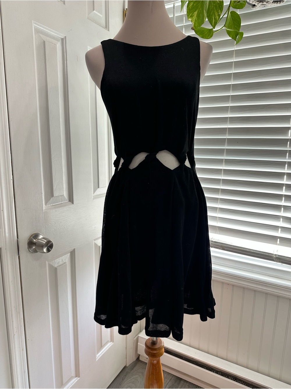 Renvy Black Sleeveless Mini Dress with Waist Cutouts